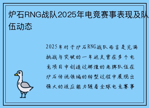 炉石RNG战队2025年电竞赛事表现及队伍动态