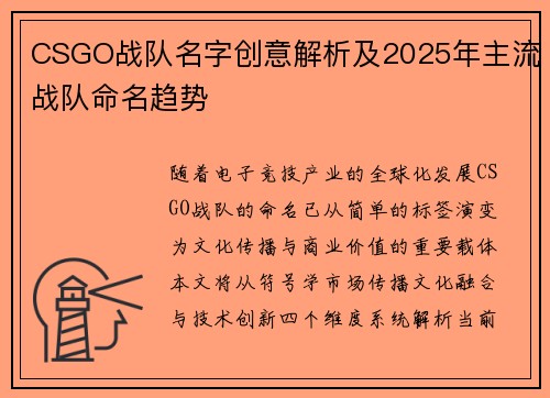 CSGO战队名字创意解析及2025年主流战队命名趋势
